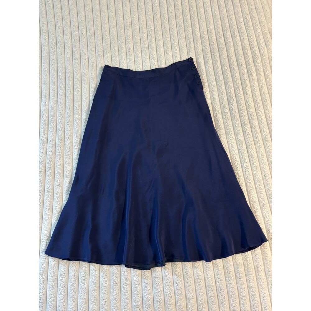 Vintage Y2K Lauren Ralph Lauren 100% silk midi skirt Womens 14 navy blue chic